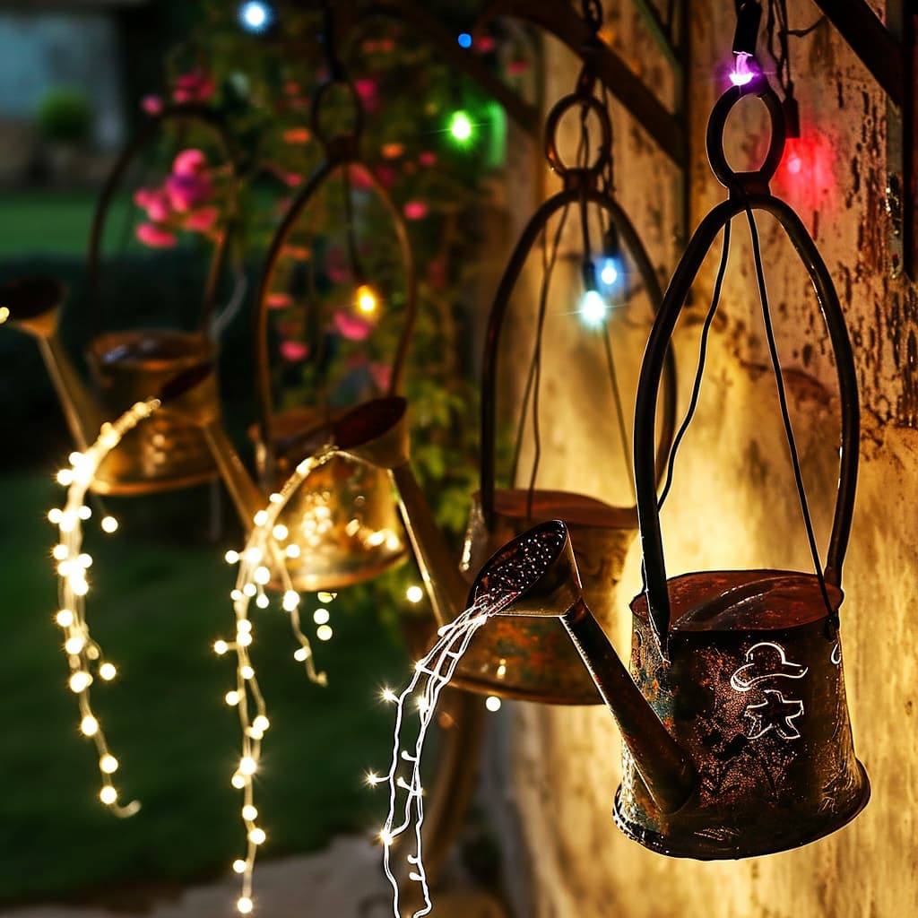 LED light pouring out from watering cans