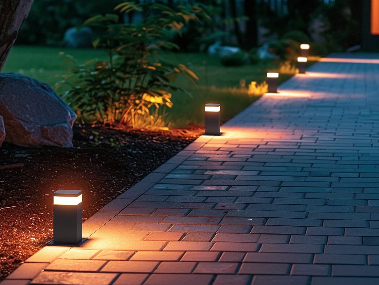 Task lights on a garden pathway