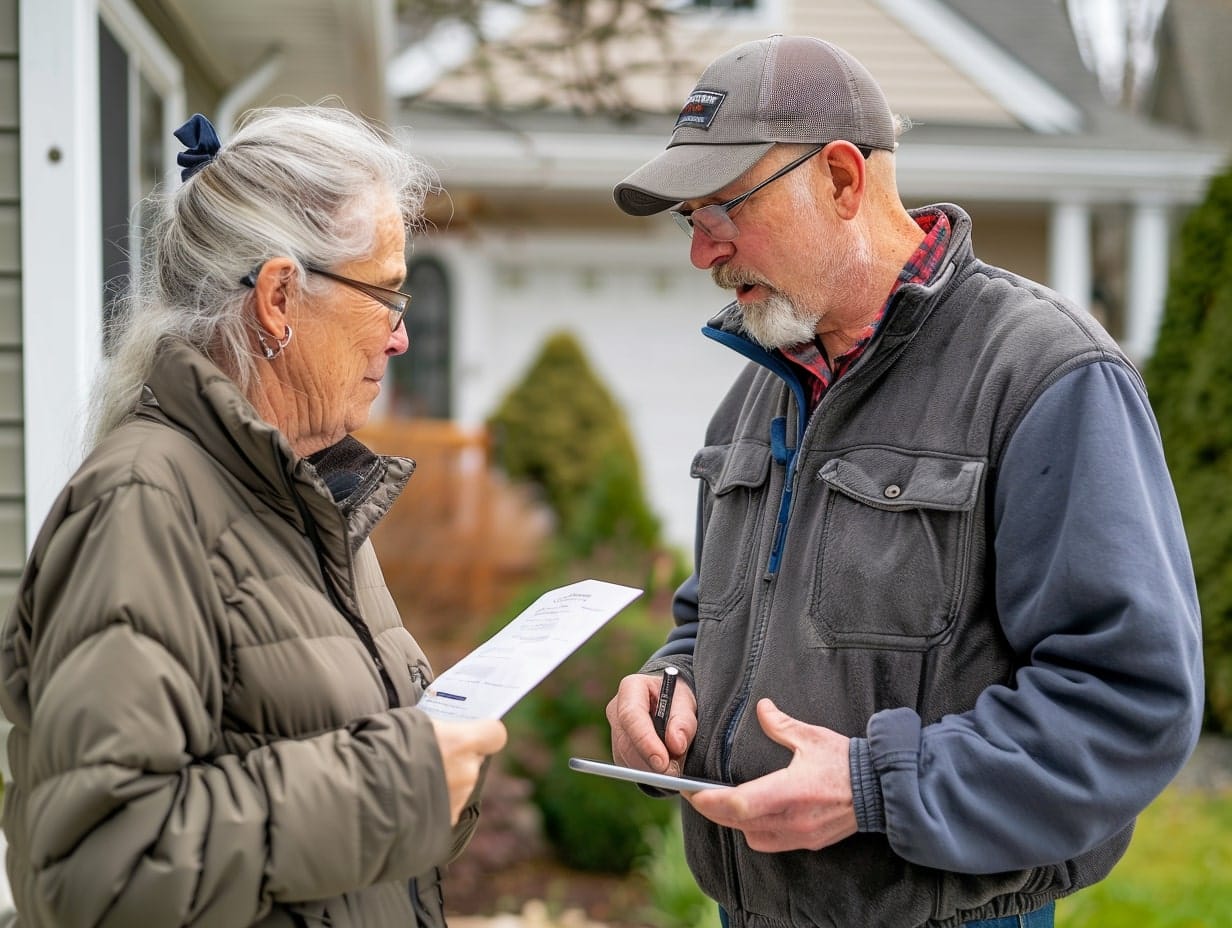 A homeowner consulting with a lighting professional for their complex outdoor lighting arrangement