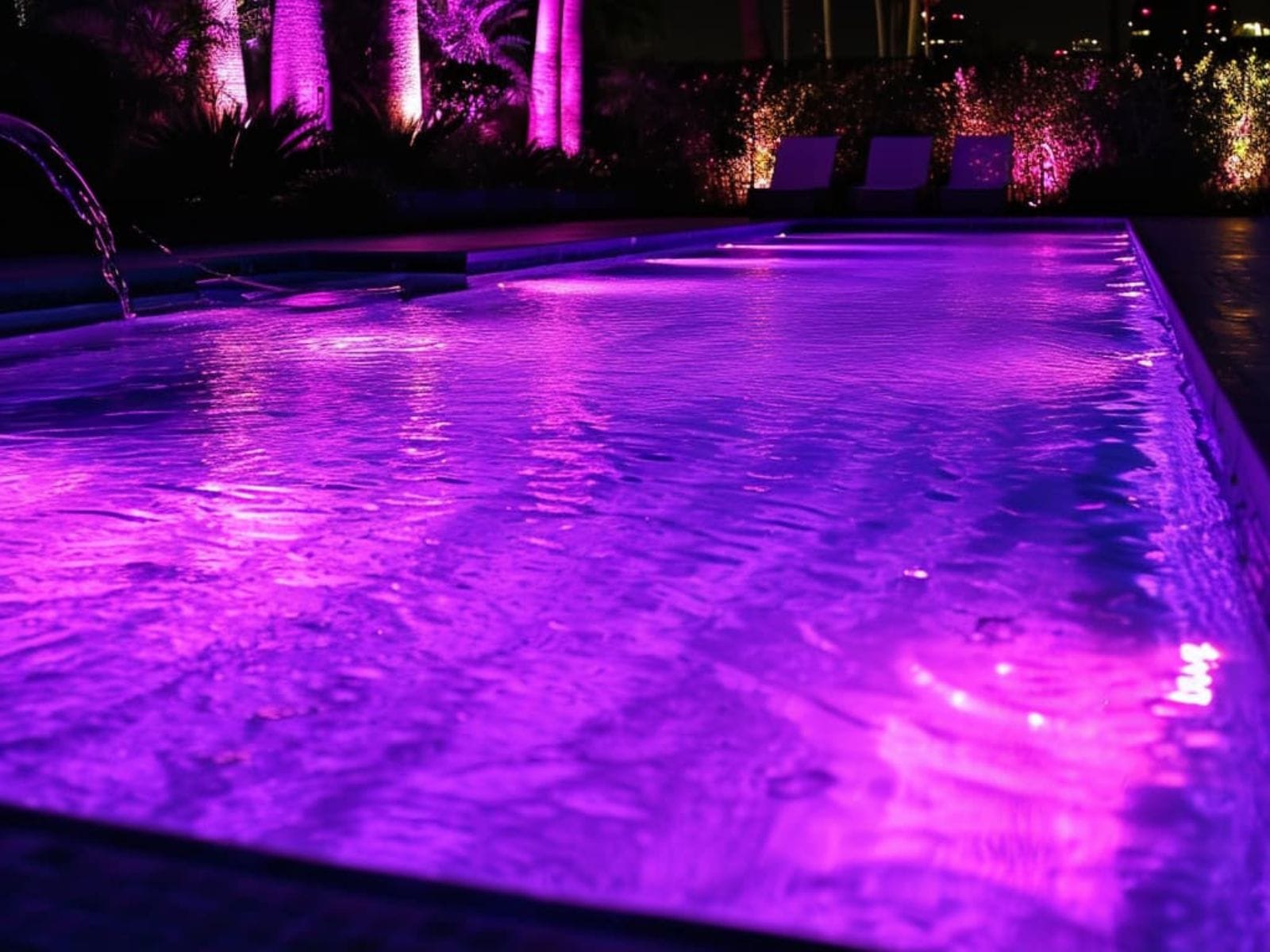 Underwater LED lights installed inside a backyard pool