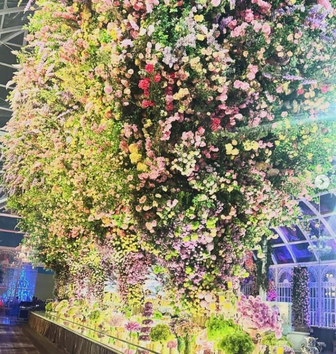 A beautiful floral display with LED uplights