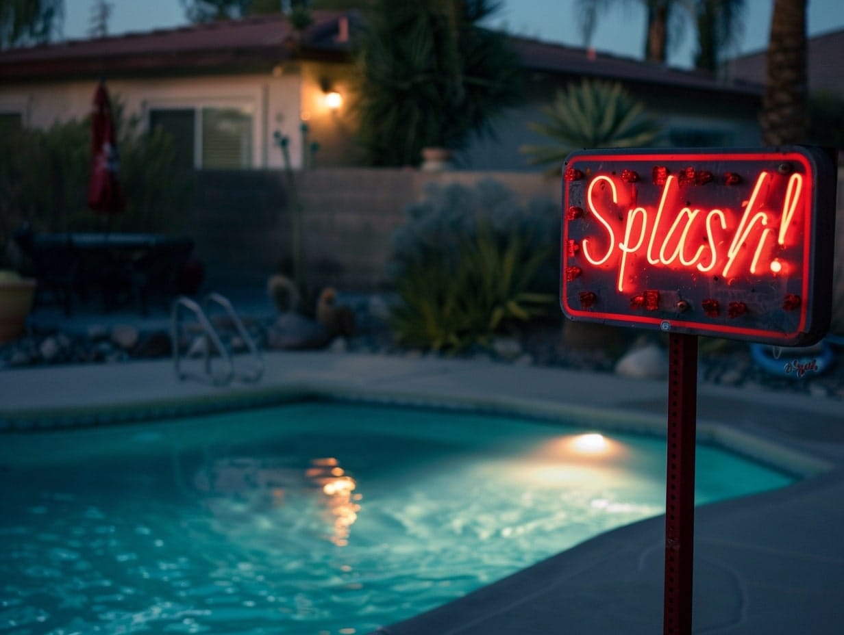 LED sign lights installed on a poolside patio