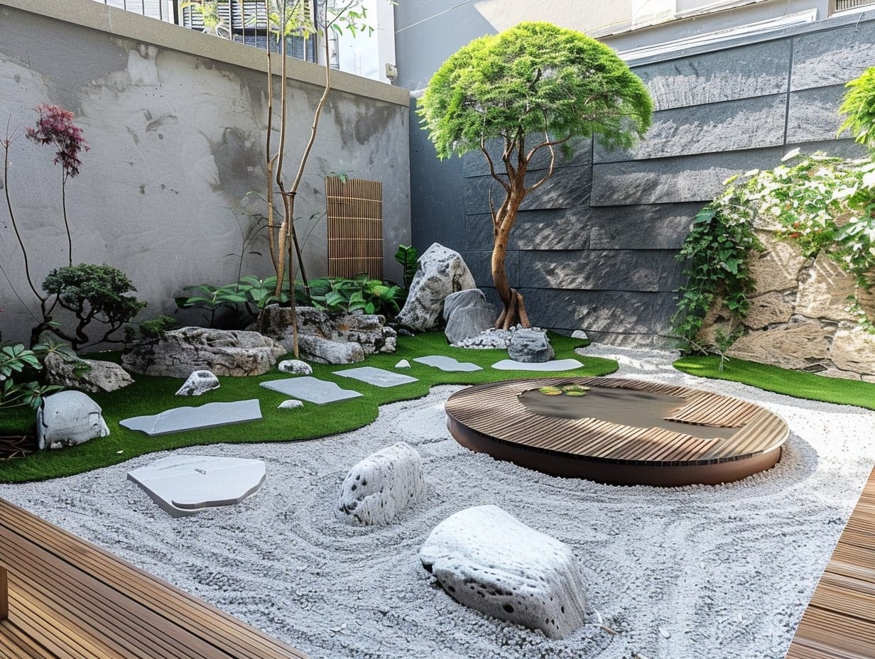 A Japanese zen garden in the backyar
