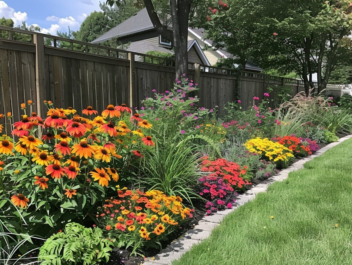 A pollinator garden with different types of colorful flowers
