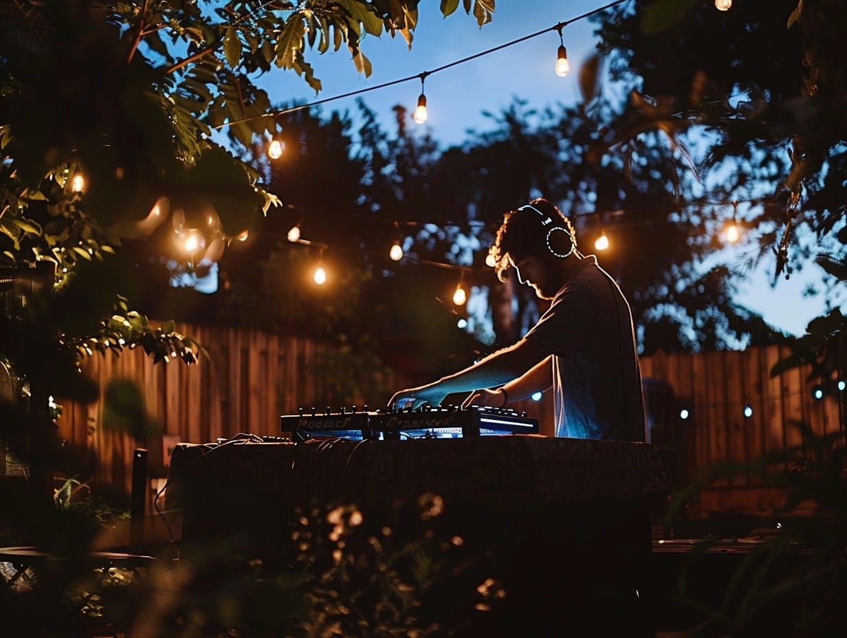 A DJ playing music for a garden party