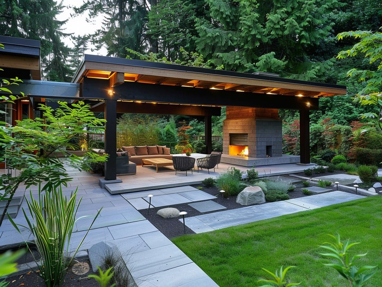 A beautiful garden with an outdoor living room