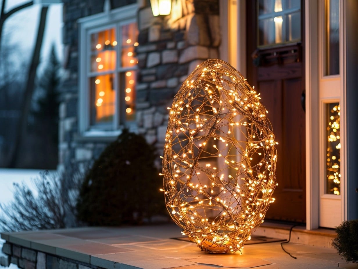 Fairy lights installed in the shape of an Easter egg
