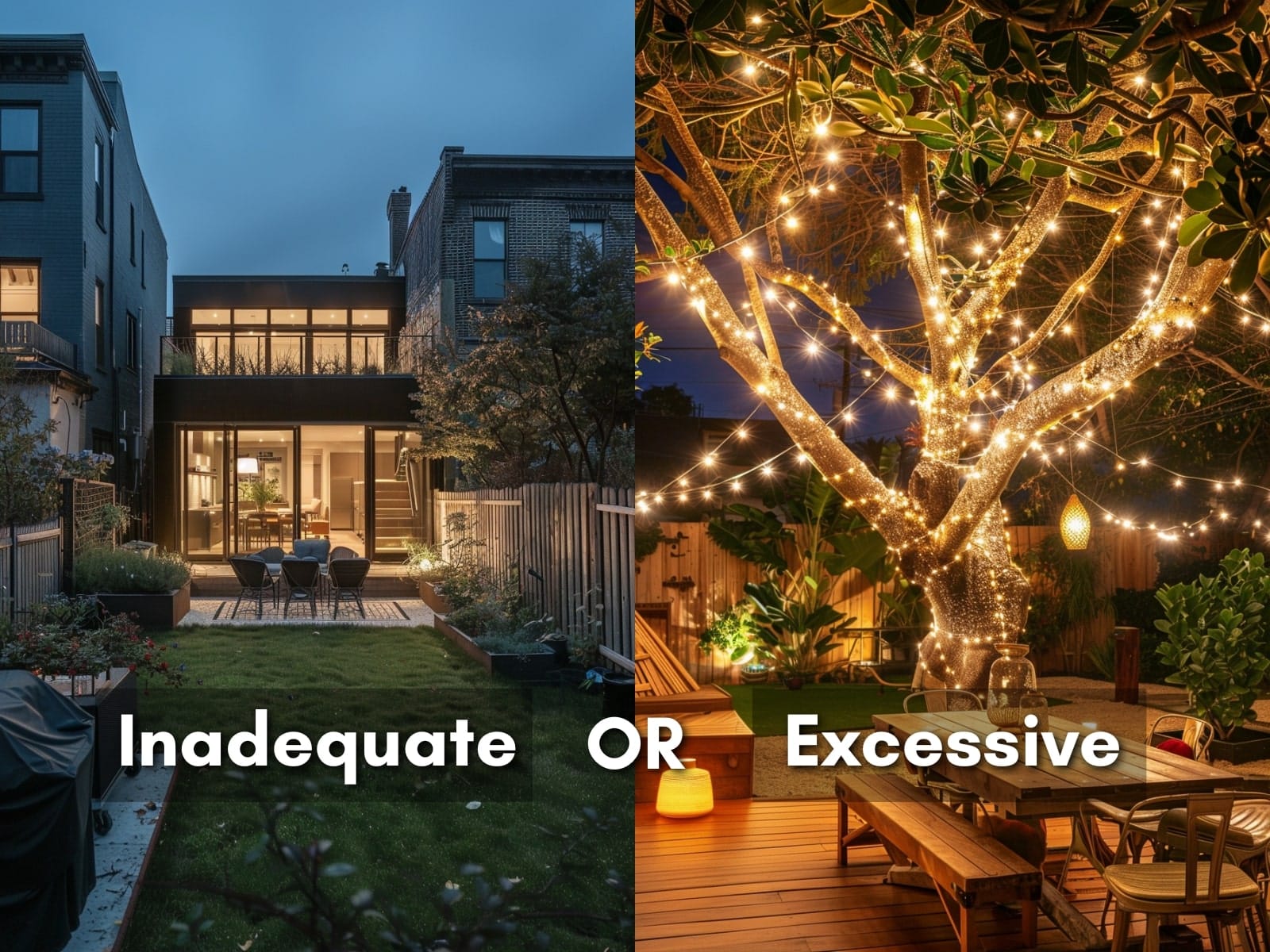 Comparison of inadequate and excessive outdoor lighting