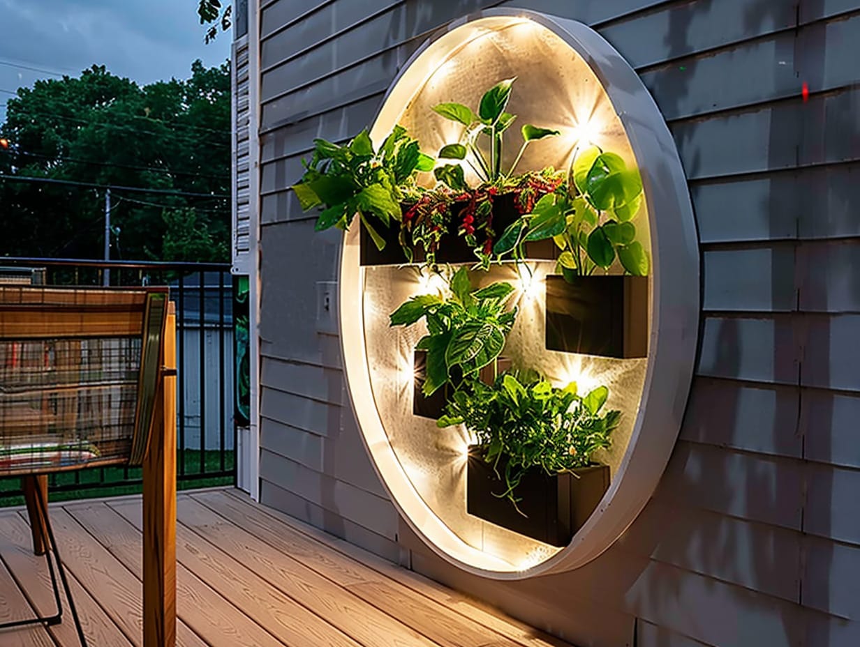 LED planters installed on a deck wall