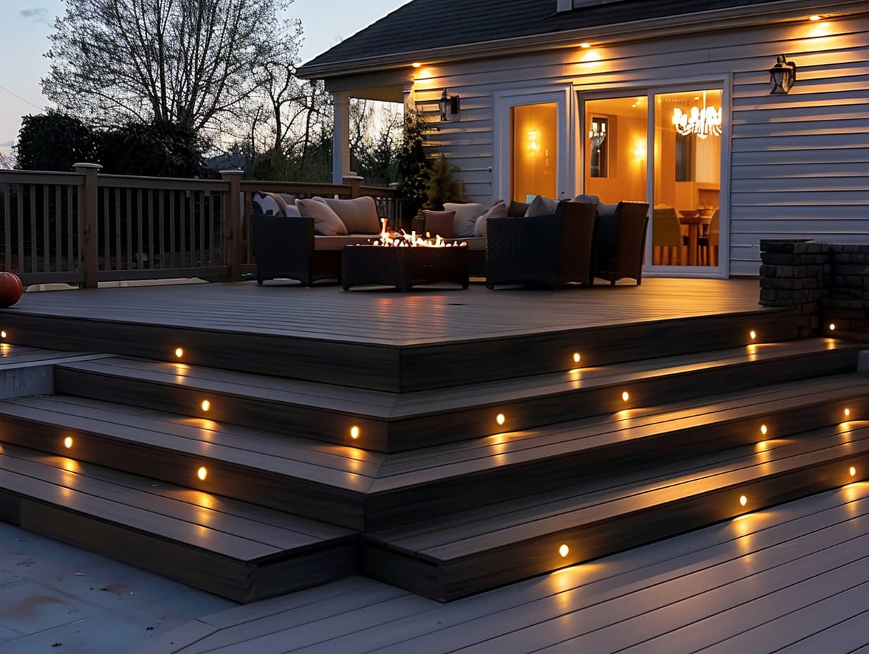 LED step lights integrated into deck steps