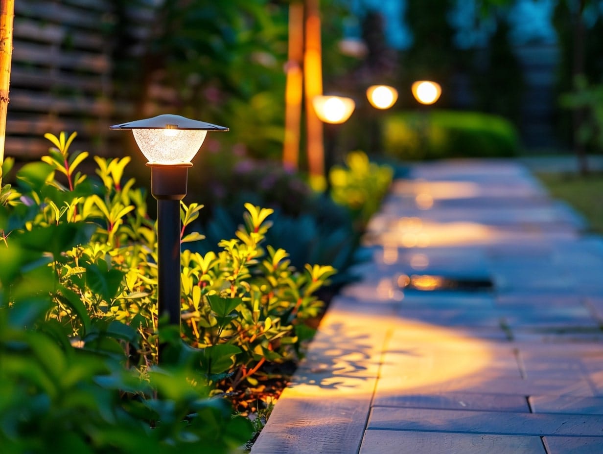 Motion-sensor light installed along a garden pathway