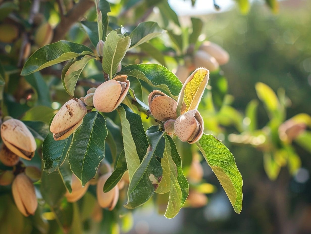 An almond plant shining in the sunlight