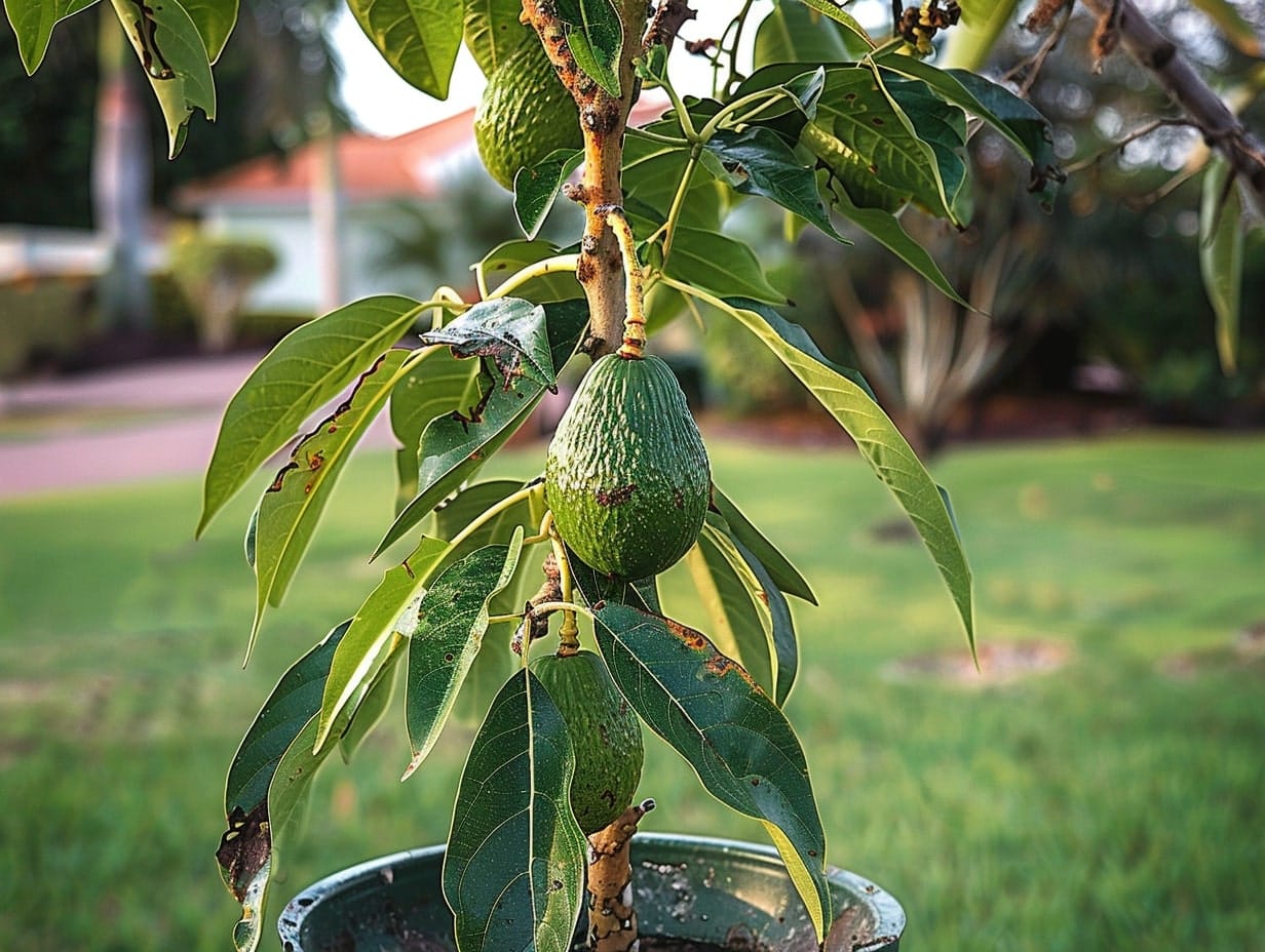 A avocado plant growing in a garden