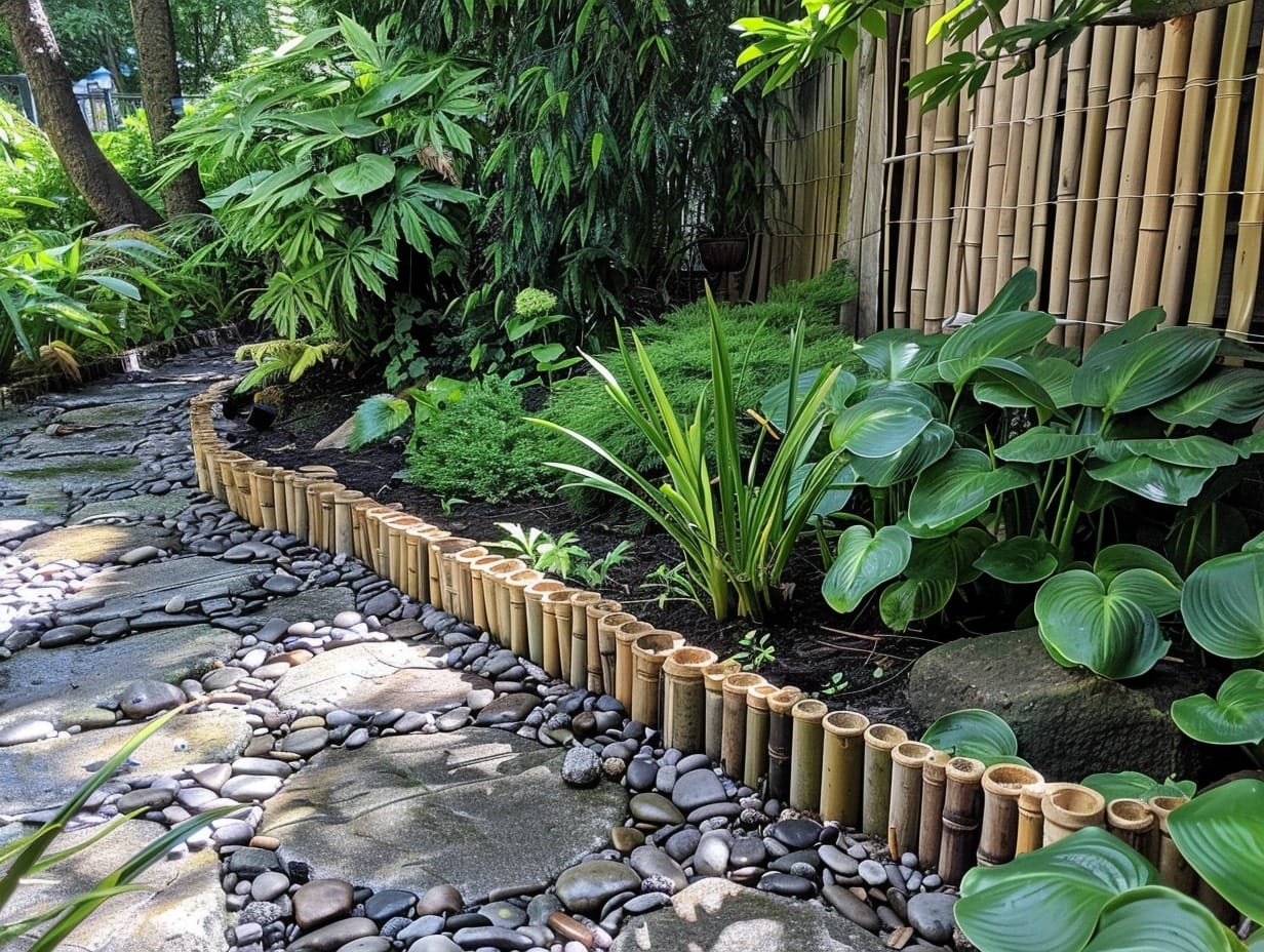 A garden border built using bamboo