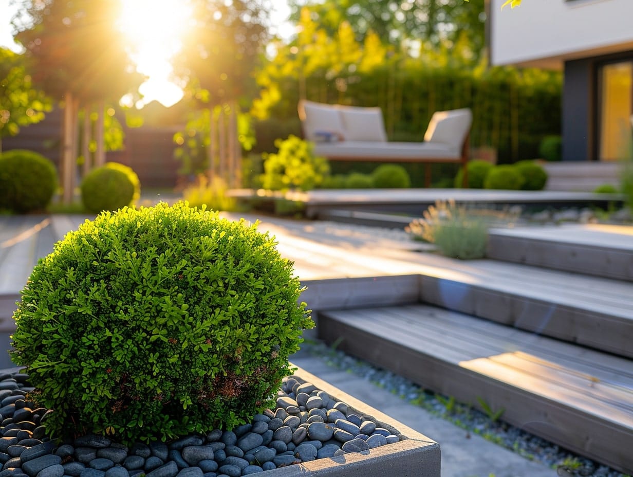 Boxwood plant growing in a front yard