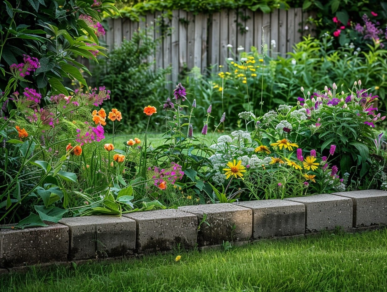 A garden border built using cinder blocks