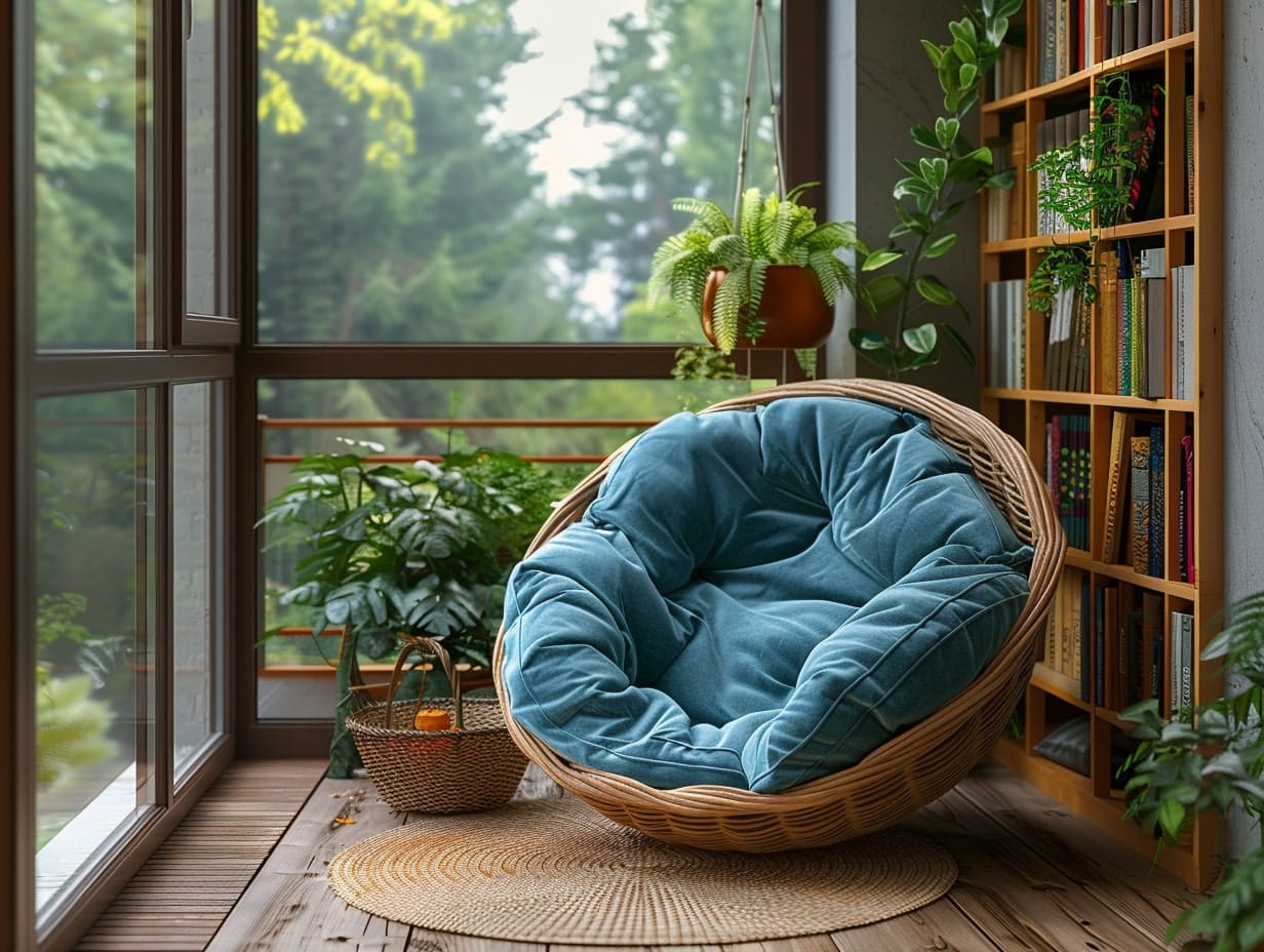 A cozy reading corner in a small balcony