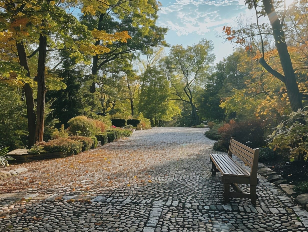 A driveway with a bench installed for sitting