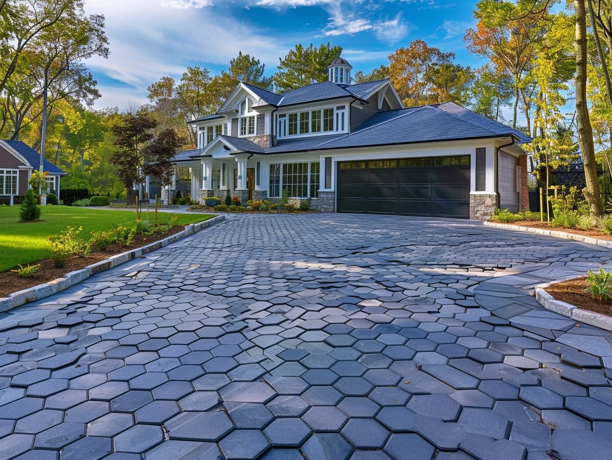 A driveway pavement with geometric designs