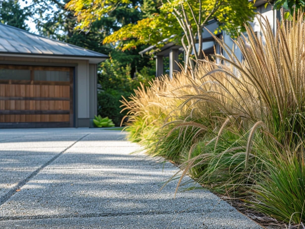 Ornamental grasses outlining a driveway boundary
