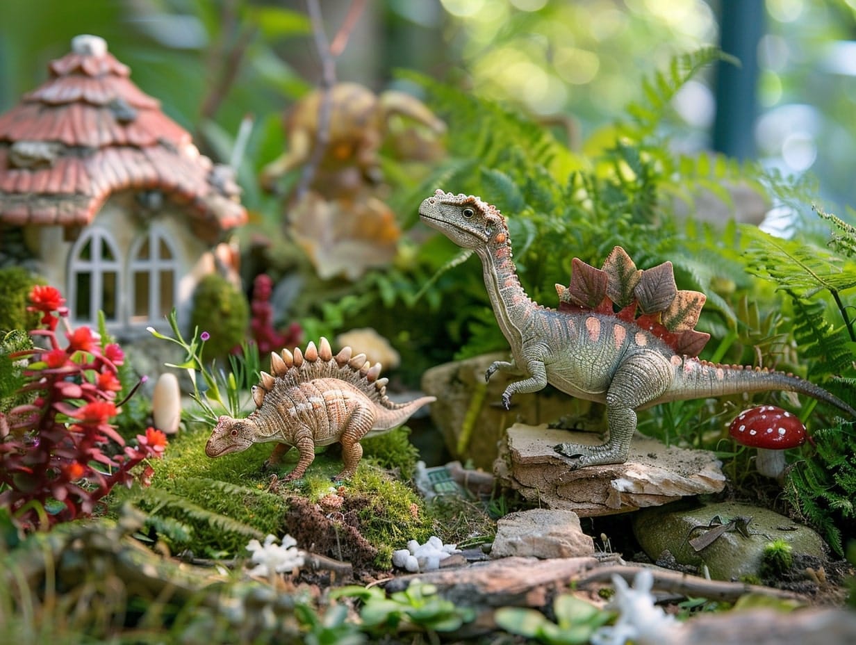 A fairy garden with miniature dinosaurs