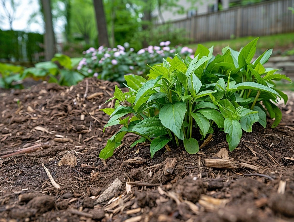 Mulches spread around garden plants