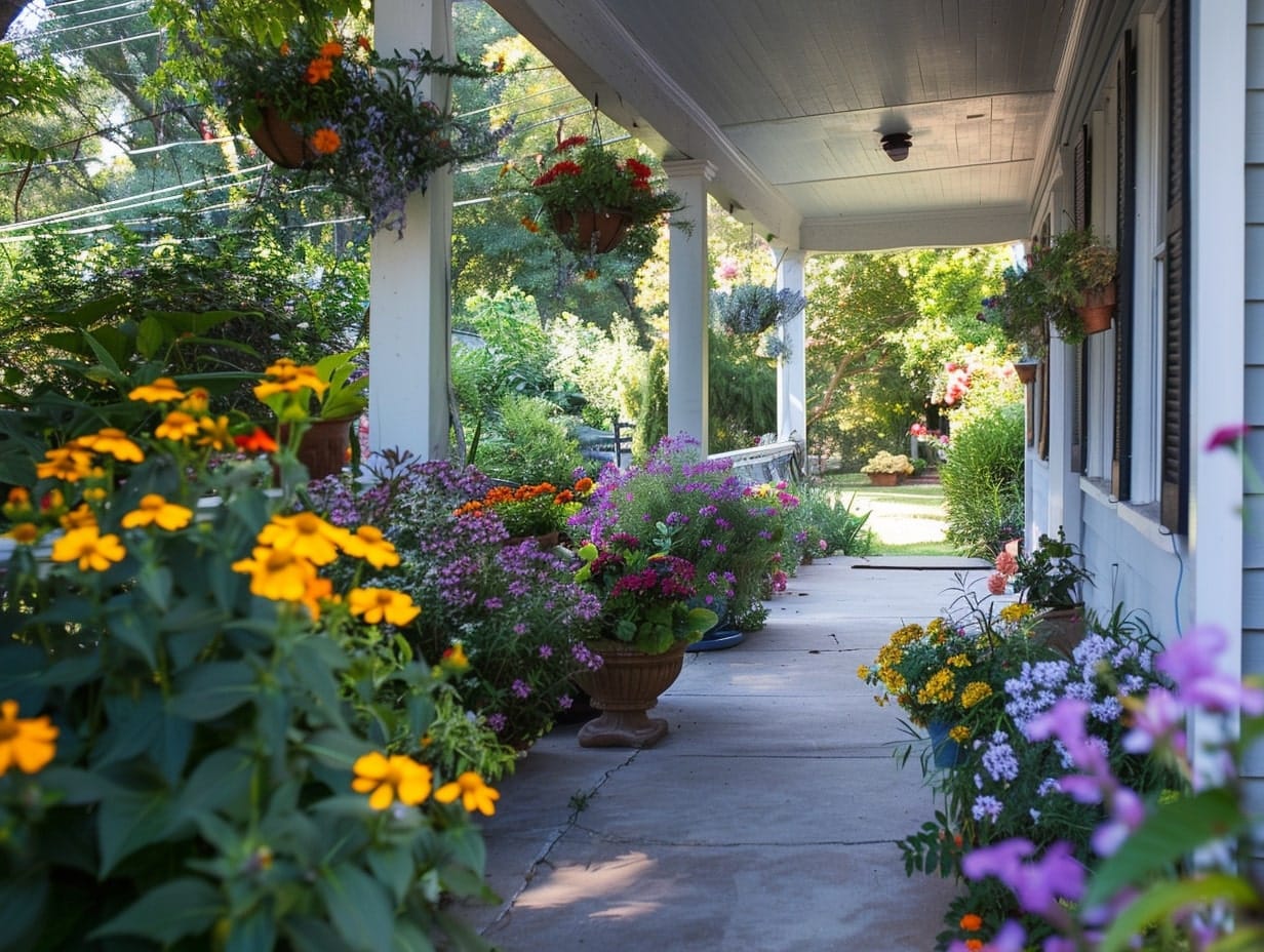 Fragrant flowers decorating a front porch area