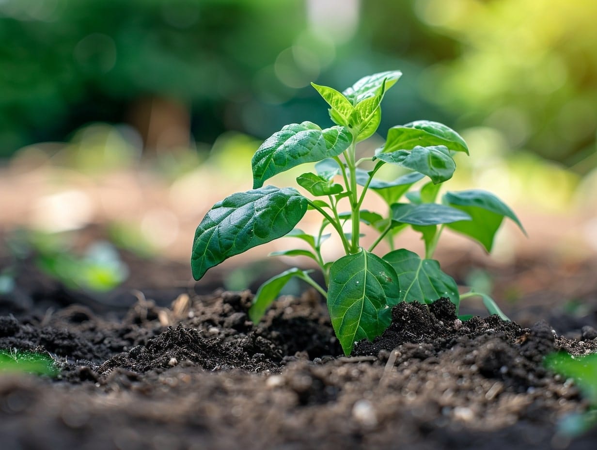 A full grown plant emerging from soil