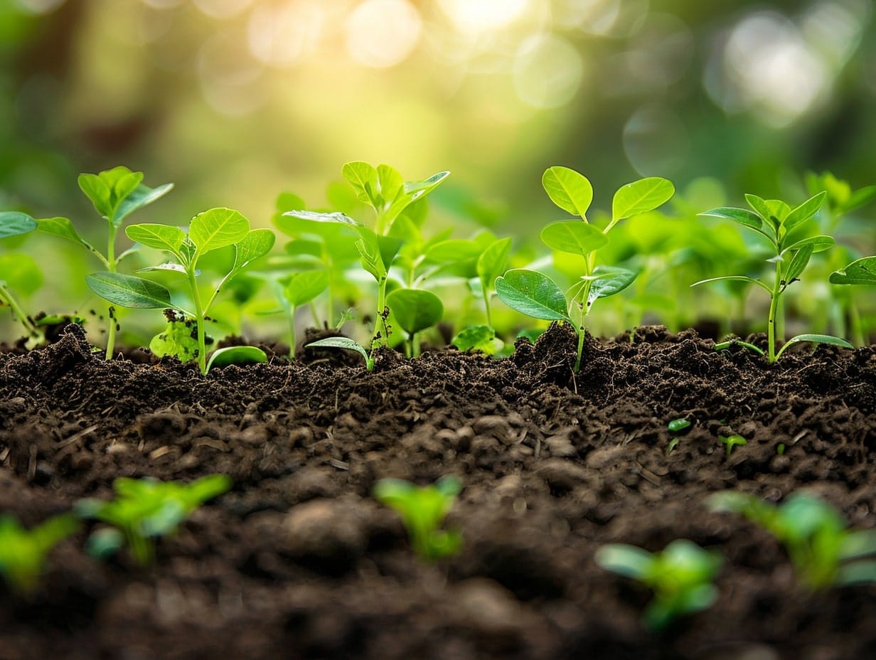 Tiny plants emerging from soil