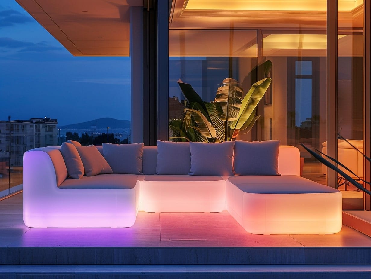 Illuminated furniture installed in a balcony