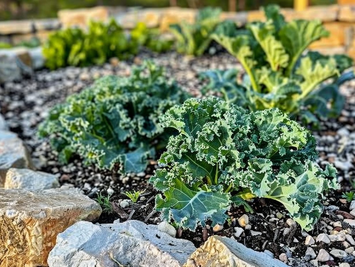 Kale plants growing in a garden bed