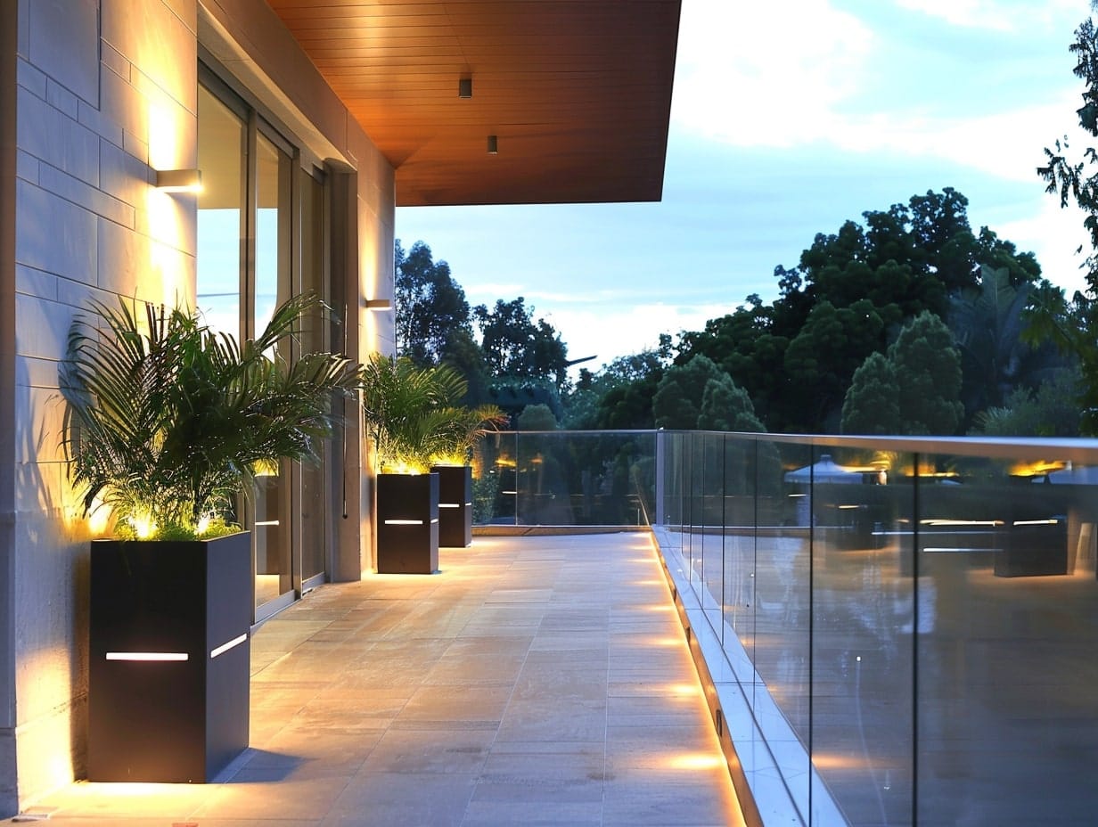LED planters illuminating a balcony