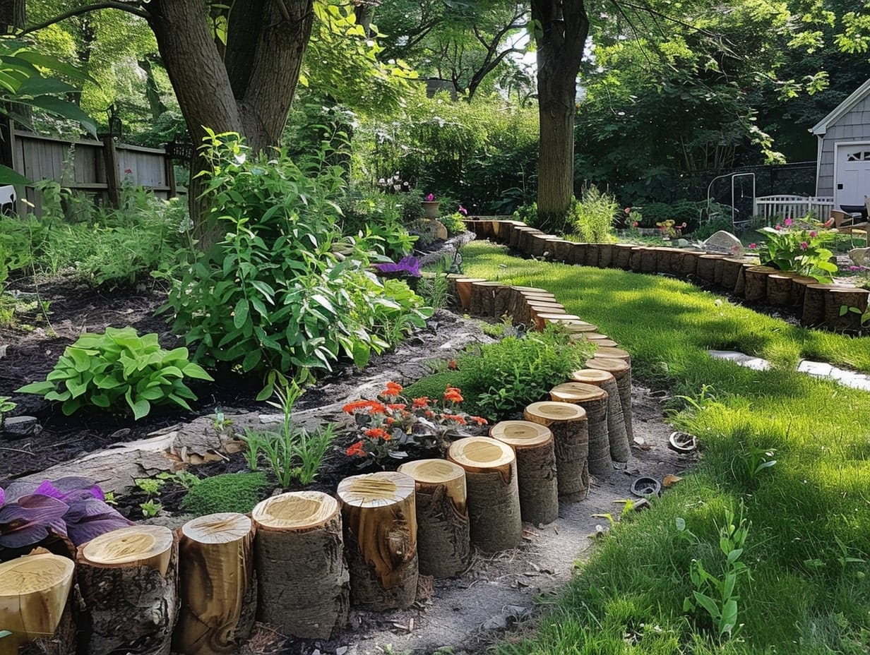 Garden borders created using log rolls