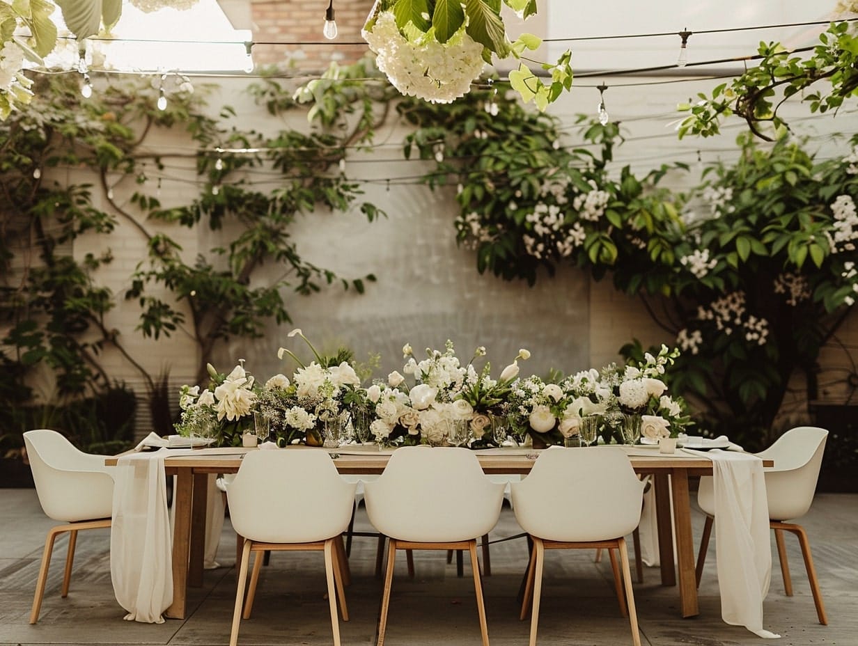 An elegant and modern garden wedding setup
