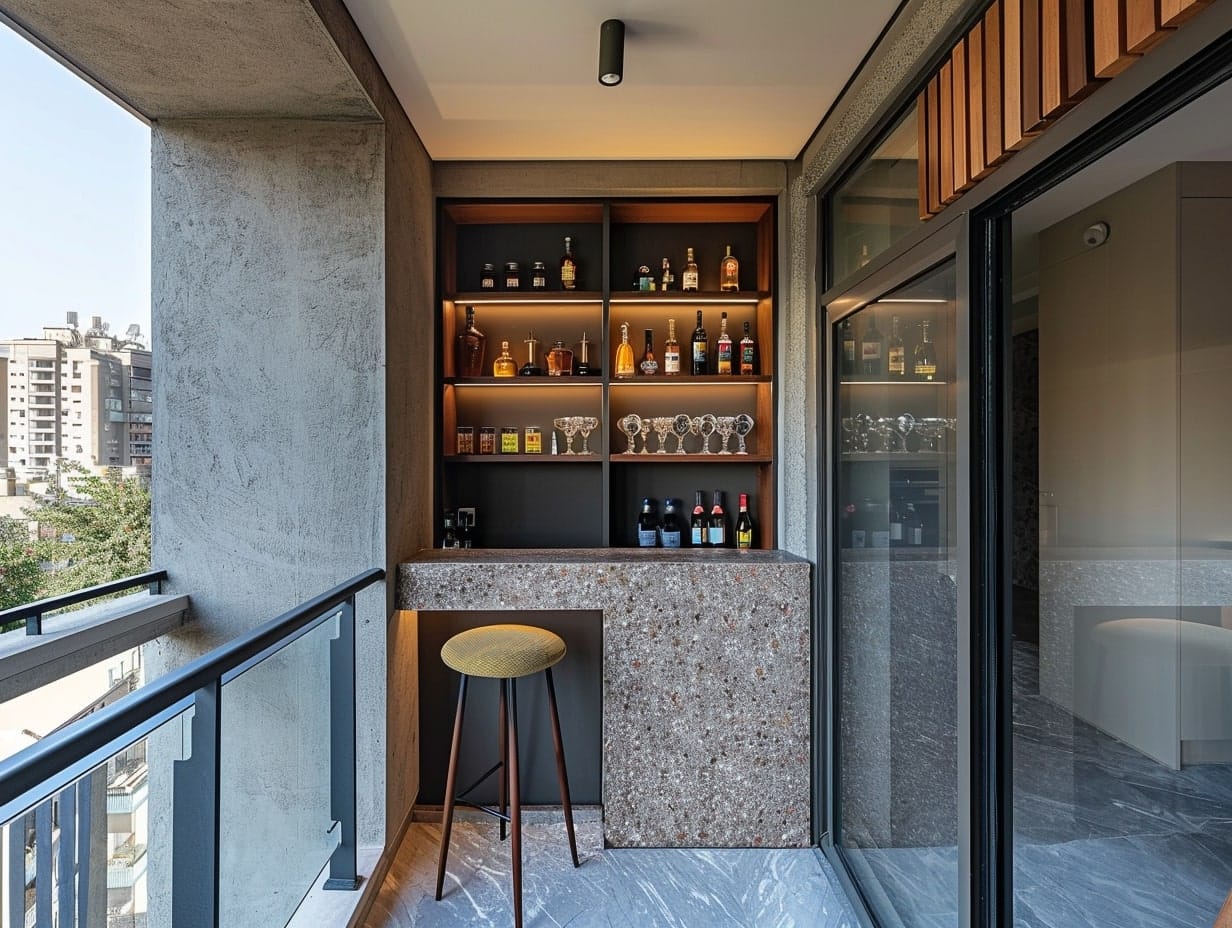 A wall-mounted bar in a small balcony