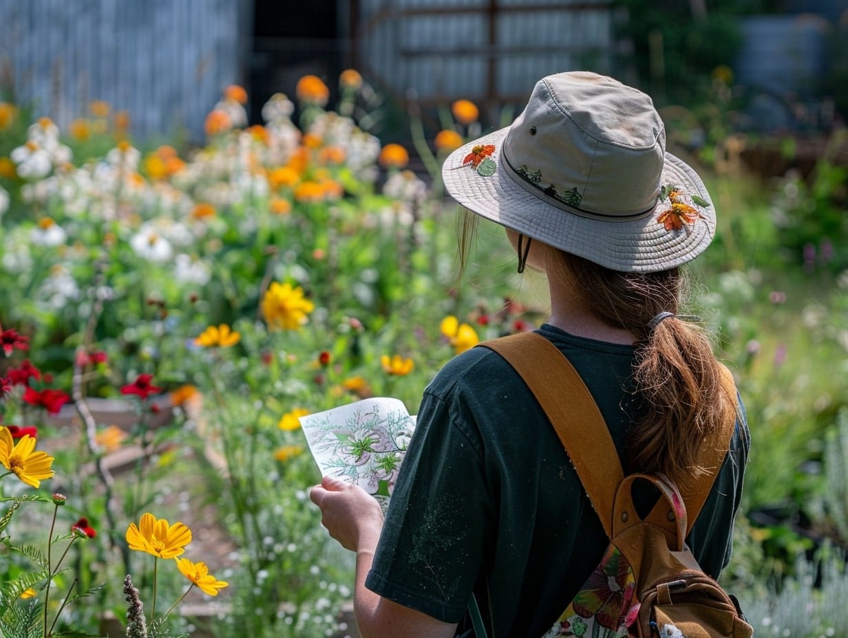 A girl evaluating native plants in her garden