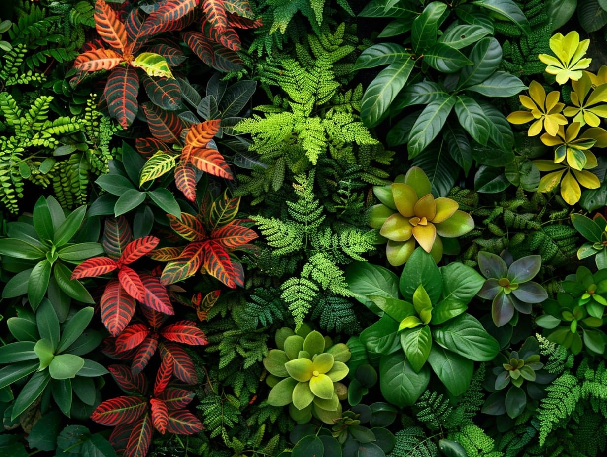 Multiple plant species growing in the same area and crowding