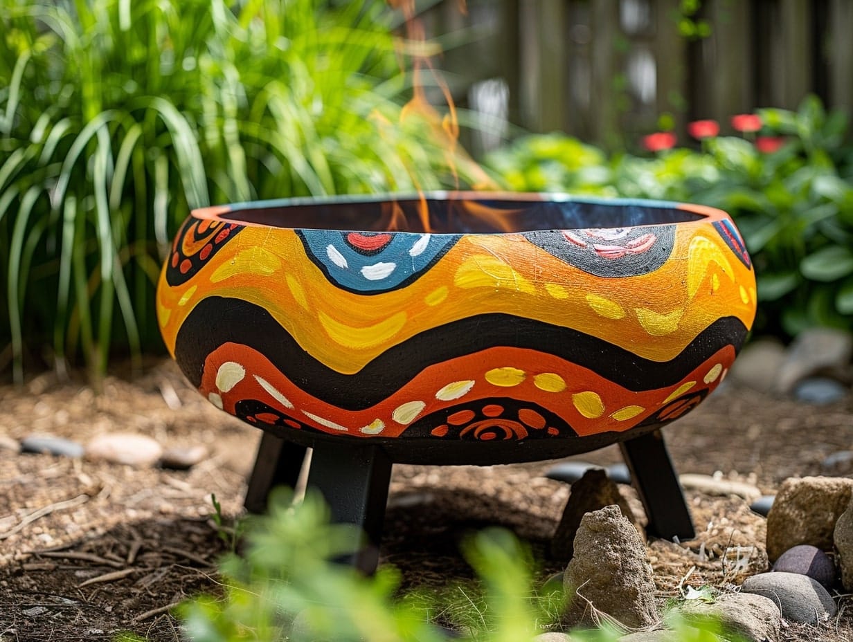 A painted fire pit