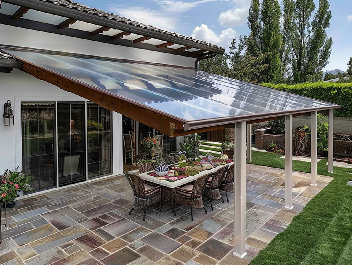 A patio dining area covered with acrylic roof panels