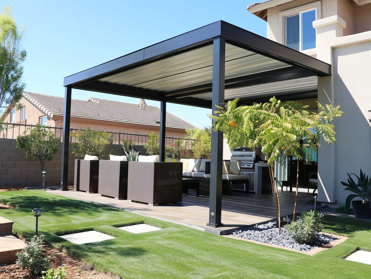 A patio covered with an aluminum sheet