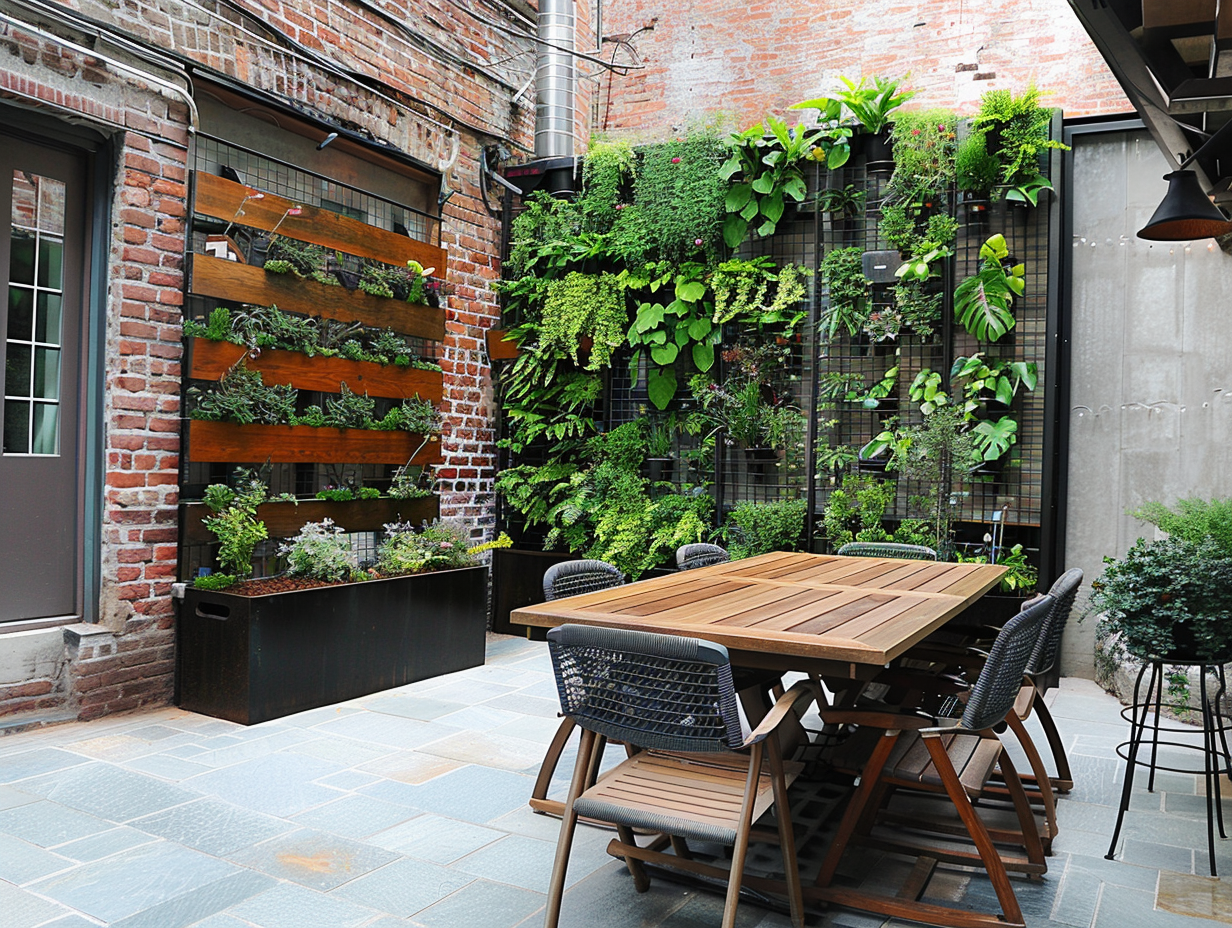 Vertical garden screens used for privacy in a patio area