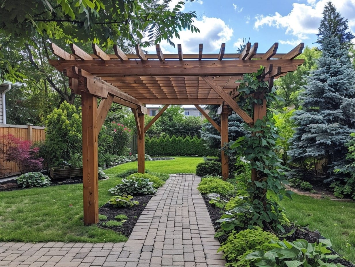A pergola and walkway combination is a garden