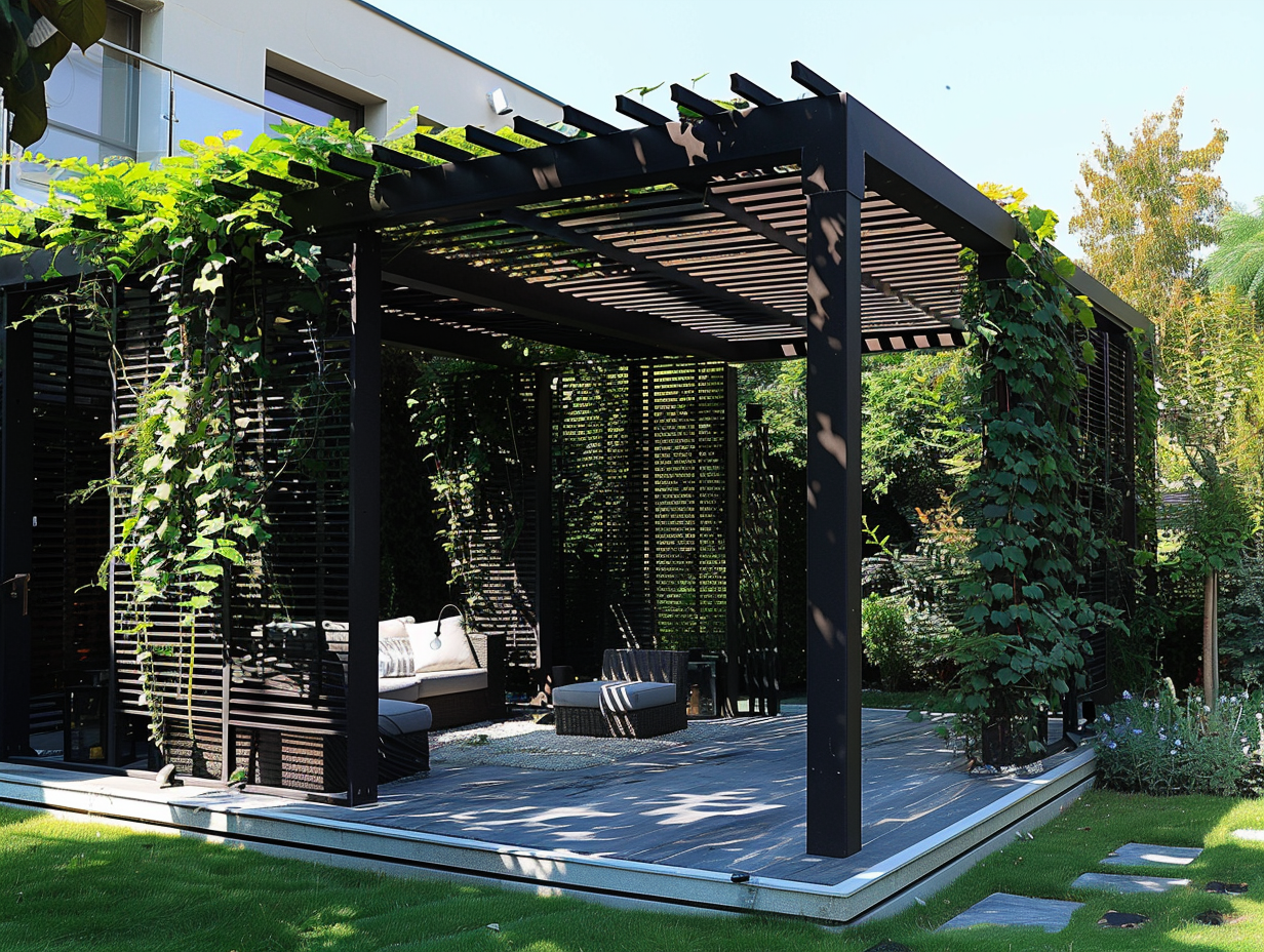 A pergola covered with vines