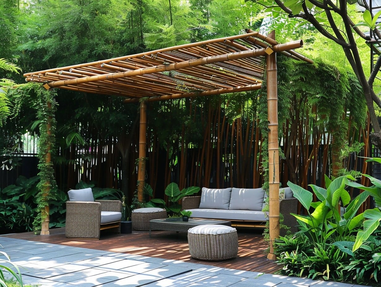 A pergola made from bamboo