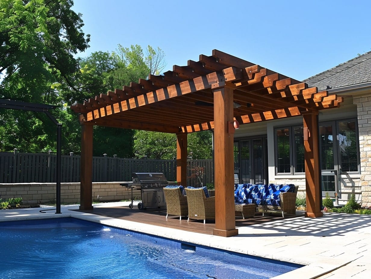 A pergola instead near a pool for shade and relaxation