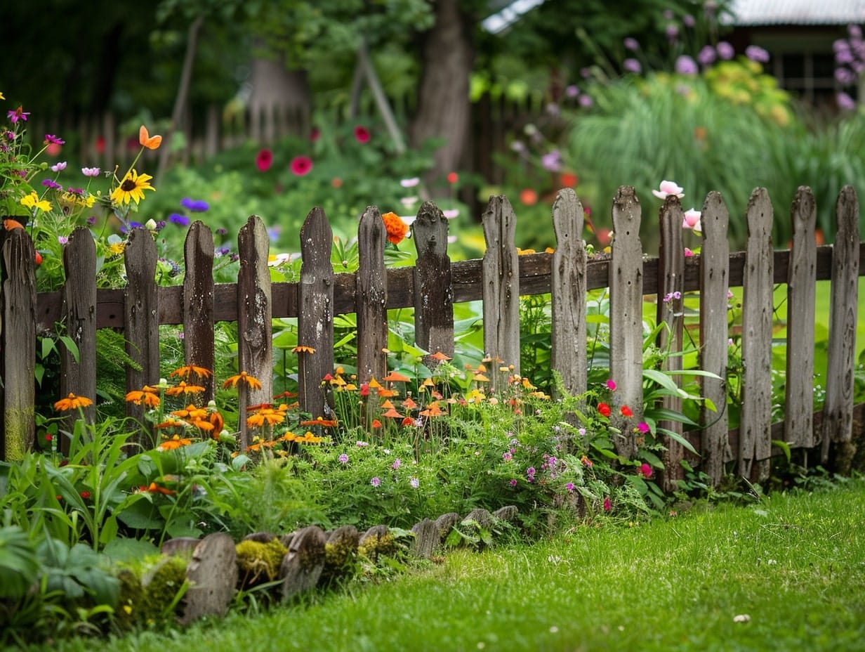 A picket fence edging a garden