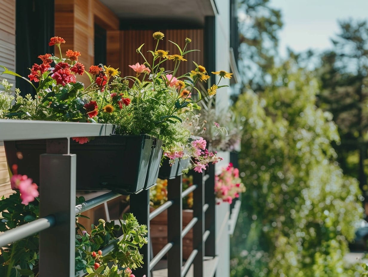 Pollinator-friendly flowers decorating a small balcony