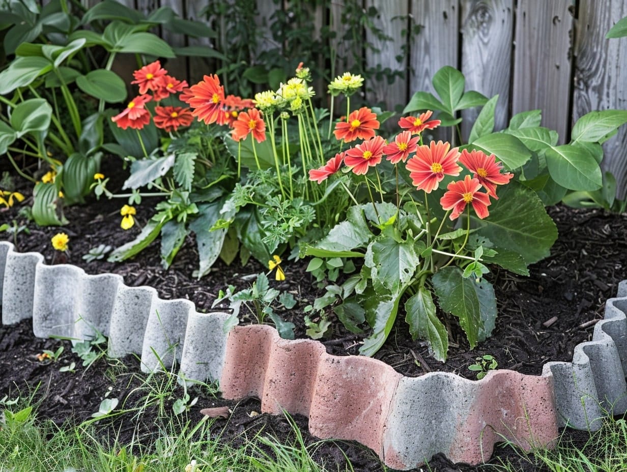 A garden border created using scalloped concrete