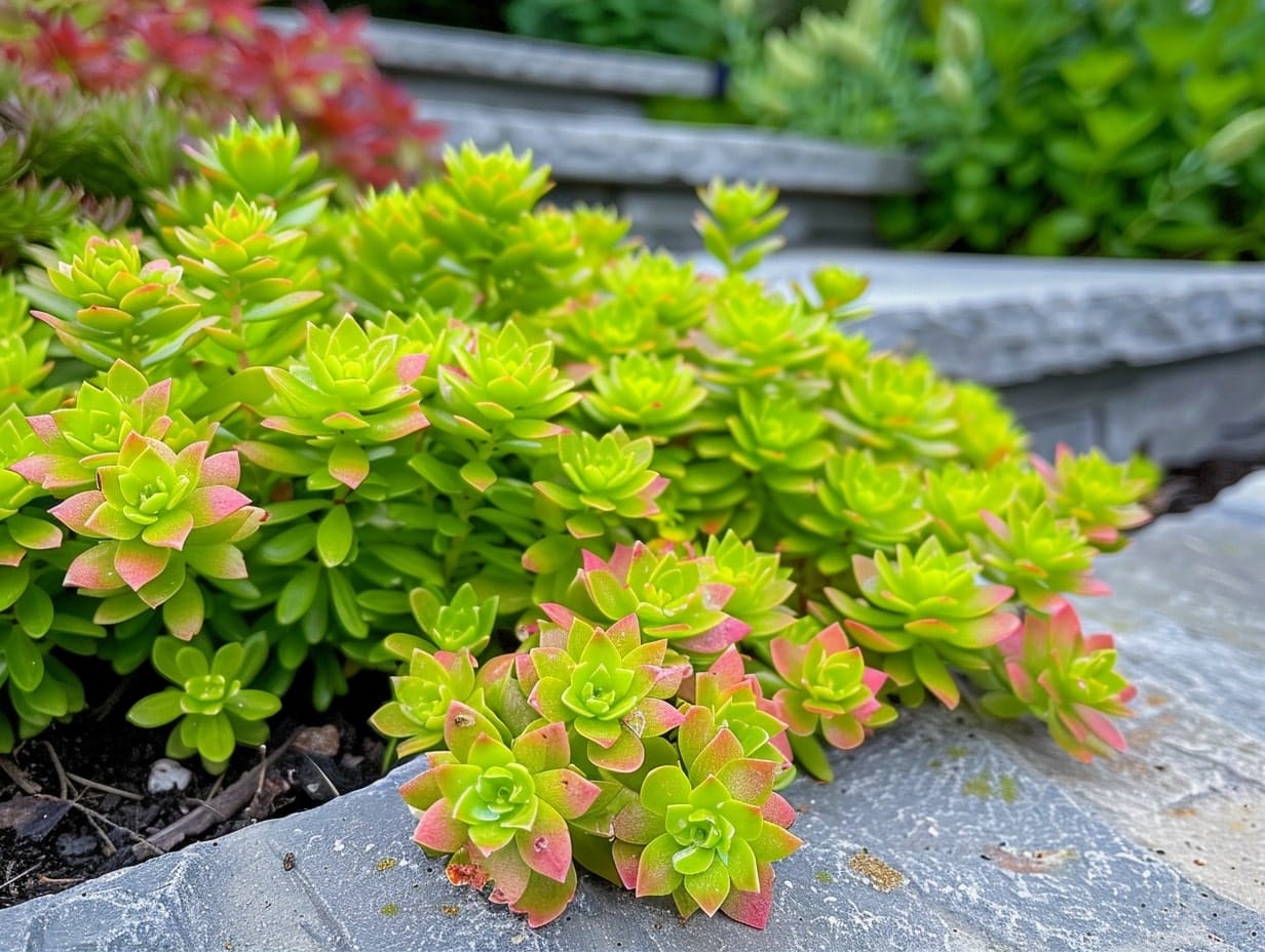 Sedum plants growing in a front yard