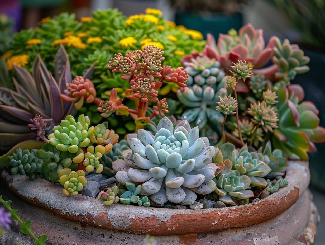 A small pot garden with succulents